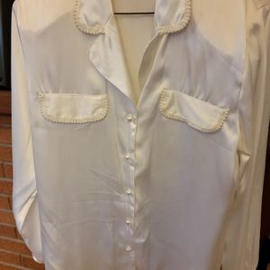 Impressions 90's silky white beaded blouse sz10